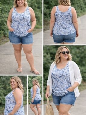 0X • Penn. • Floral Blue Sleeveless Top